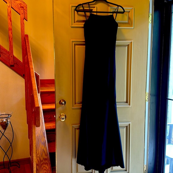 Jarlo formal/cocktail black dress size 8 spaghetti strap tie back with train - Picture 4 of 12